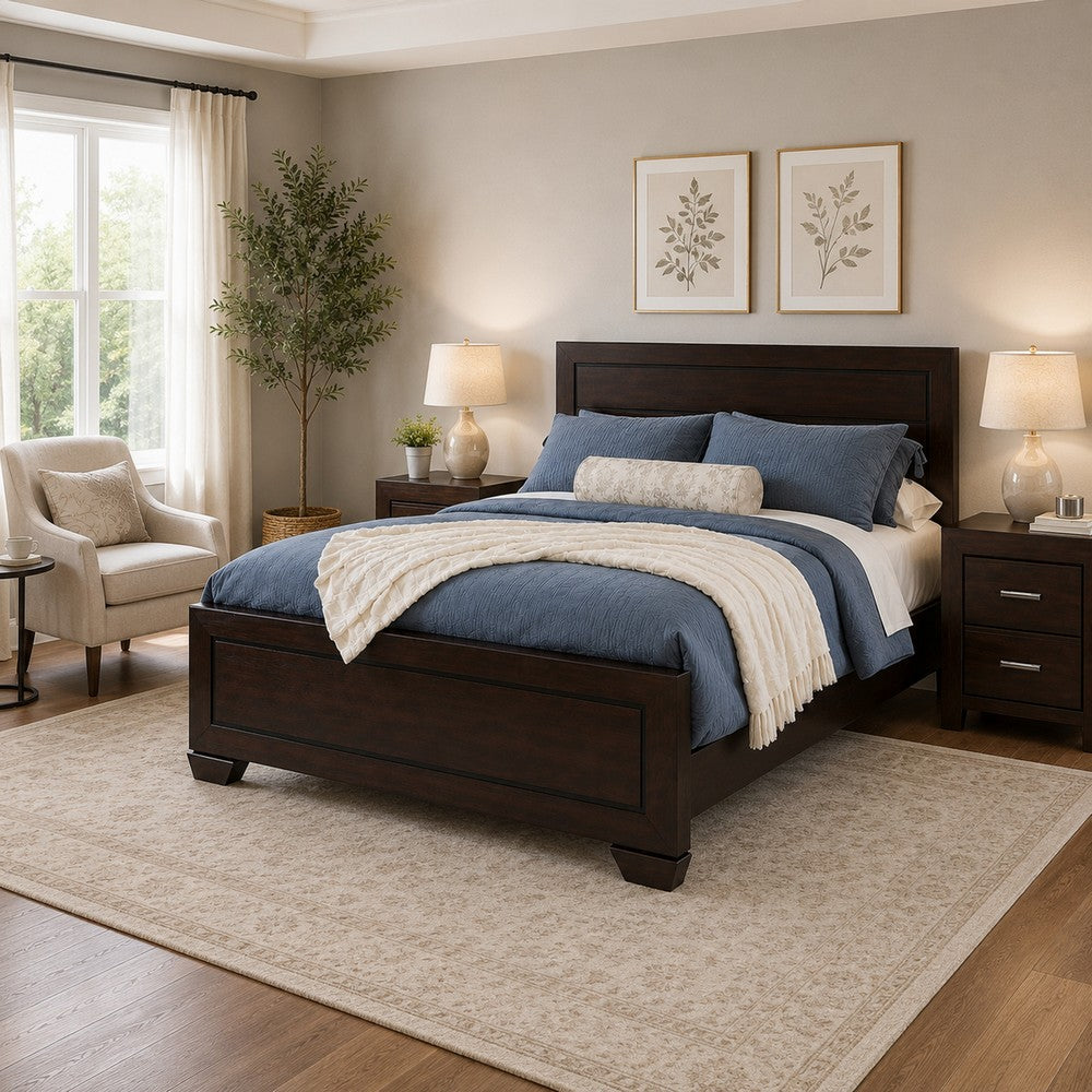 Queen Bedroom Set, Brown Wood, 3 Piece Set with 2 Nightstands