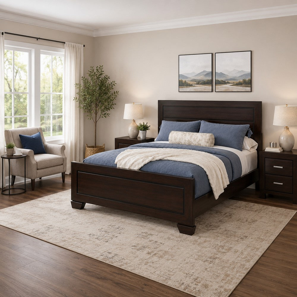 Queen Bedroom Set, Brown Wood, 3 Piece Set with 2 Nightstands