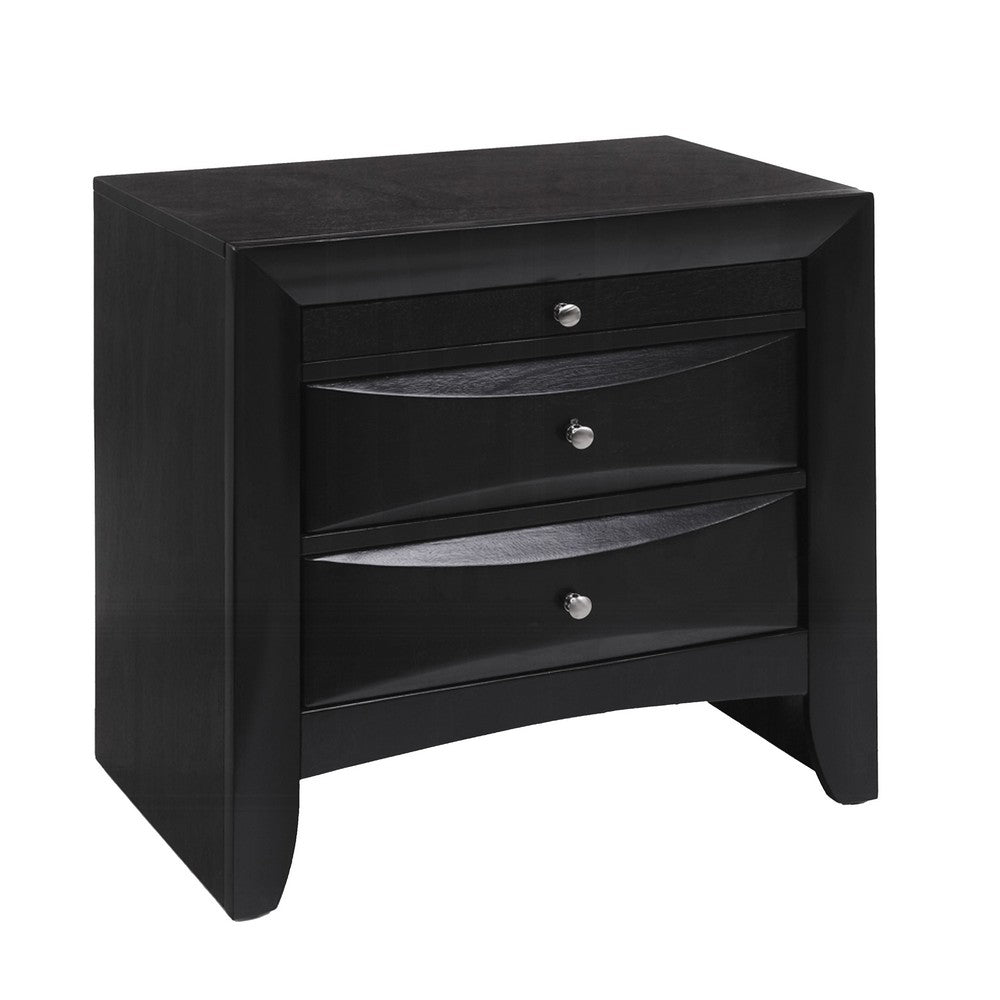Queen Bedroom Set, Black Wood, 3 Piece Set with 2 Nightstands