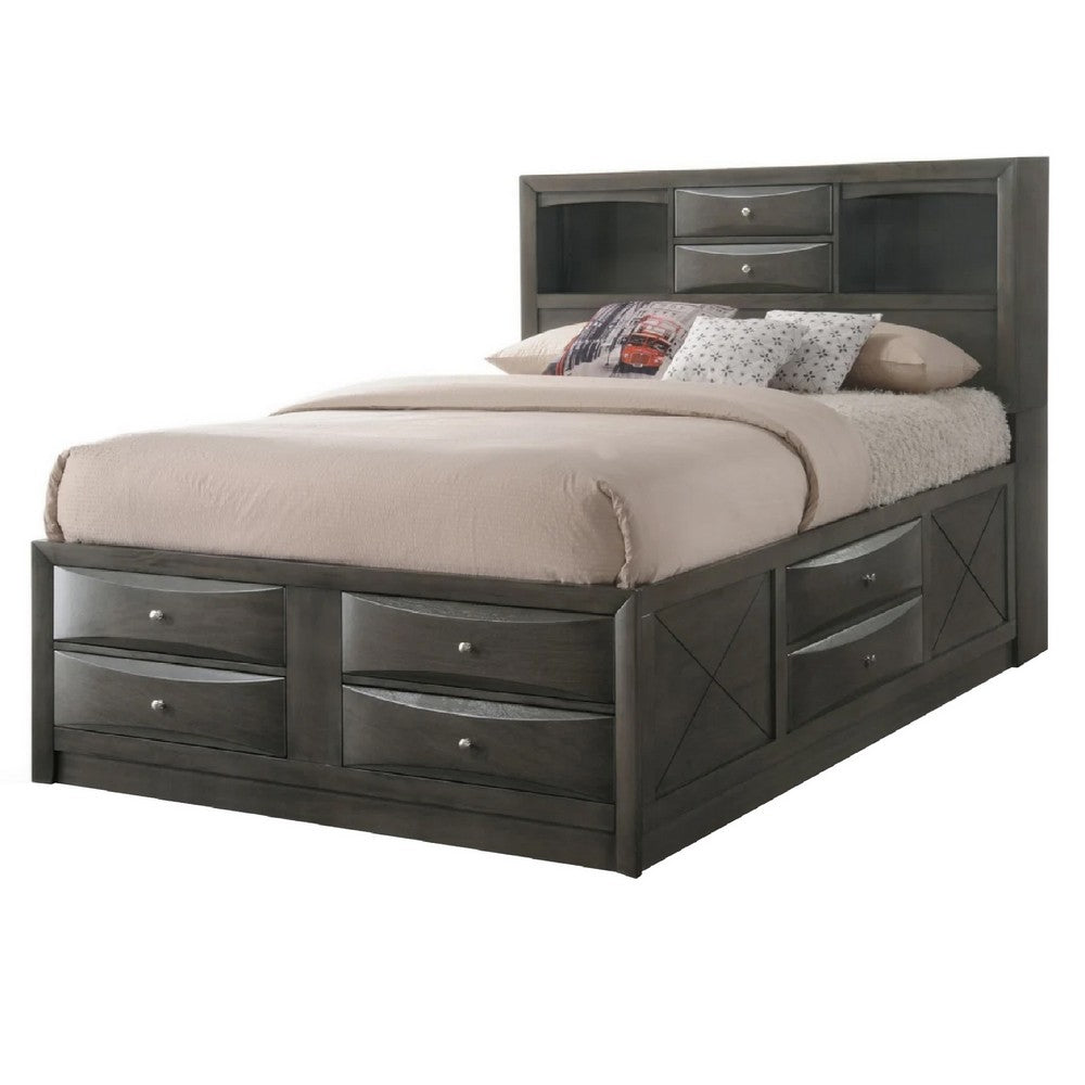 Queen Bedroom Set, Brown Wood, 3 Piece Set with 2 Nightstands
