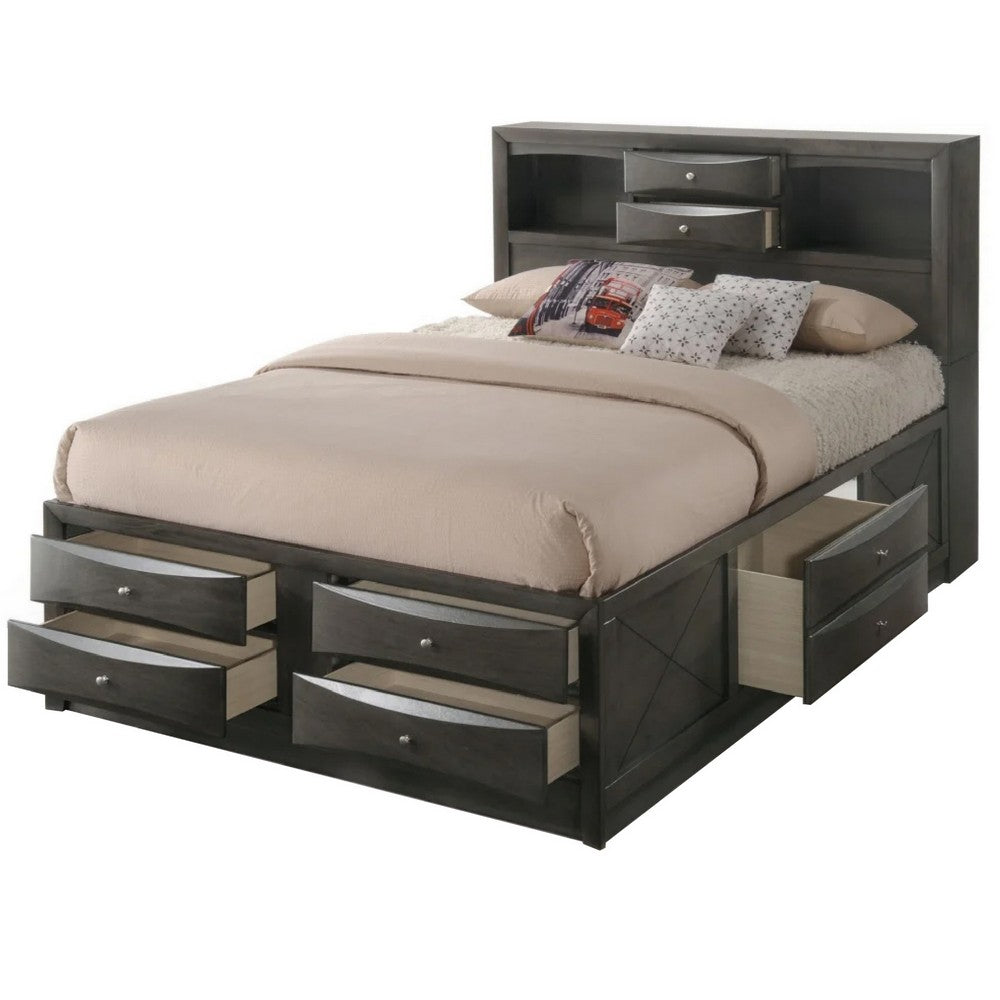 Queen Bedroom Set, Brown Wood, 3 Piece Set with 2 Nightstands