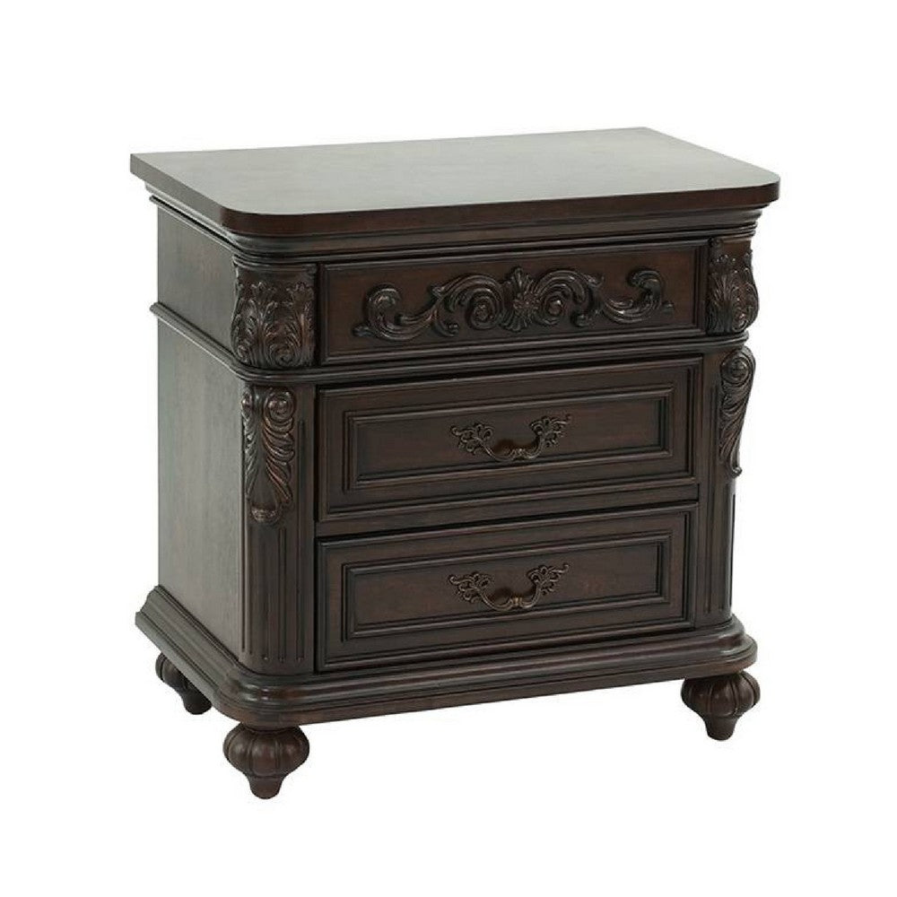 Queen Bedroom Set, Brown Wood, 3 Piece Set with 2 Nightstands