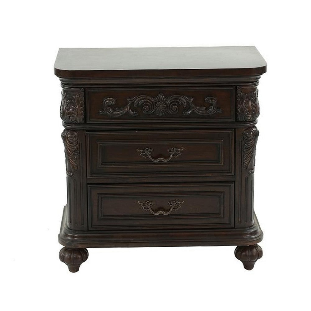 Queen Bedroom Set, Brown Wood, 3 Piece Set with 2 Nightstands