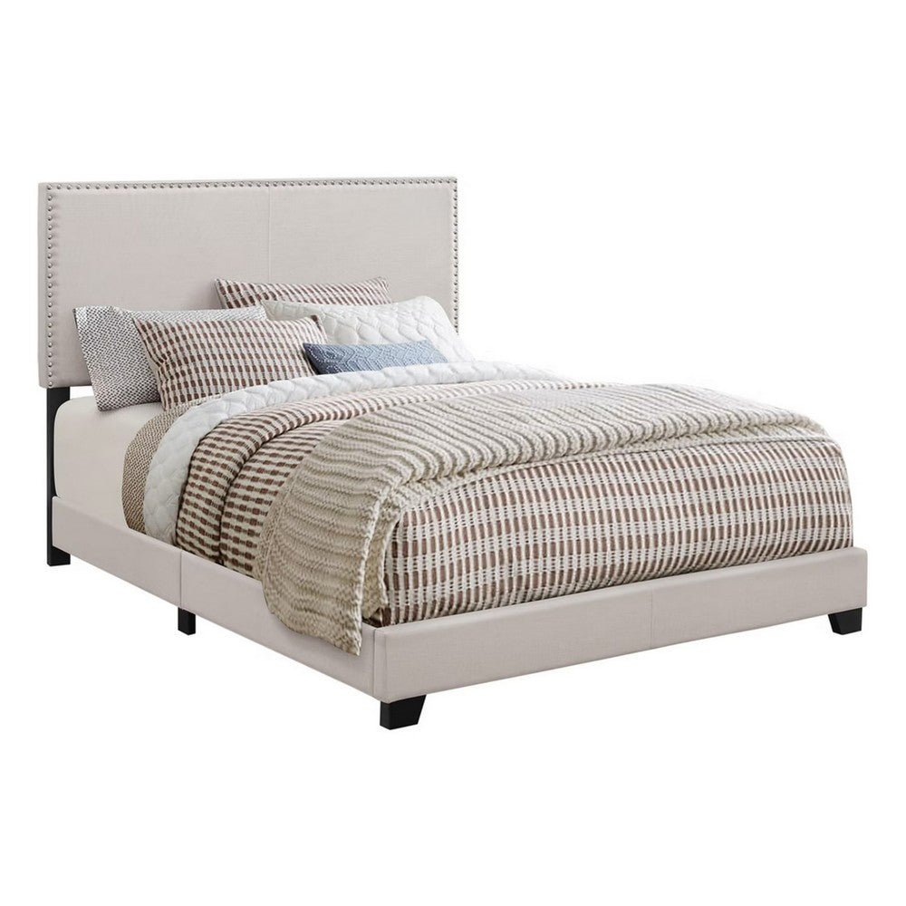 Queen Bedroom Set, Ivory, White, Chrome Wood, 3 Piece Set with 2 Nightstands