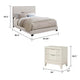 Queen Bedroom Set, Ivory, White, Chrome Wood, 3 Piece Set with 2 Nightstands