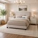 Queen Bedroom Set, Ivory, White, Chrome Wood, 3 Piece Set with 2 Nightstands