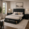 Queen Bedroom Set, Black Wood, 3 Piece Set with 2 Nightstands