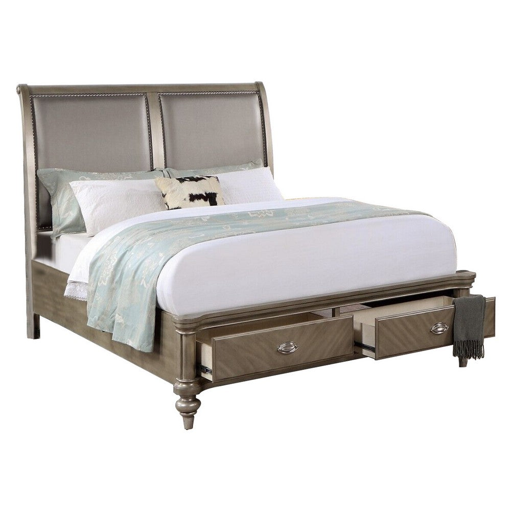 Queen Bedroom Set, Gold Wood, 3 Piece Set with 2 Nightstands