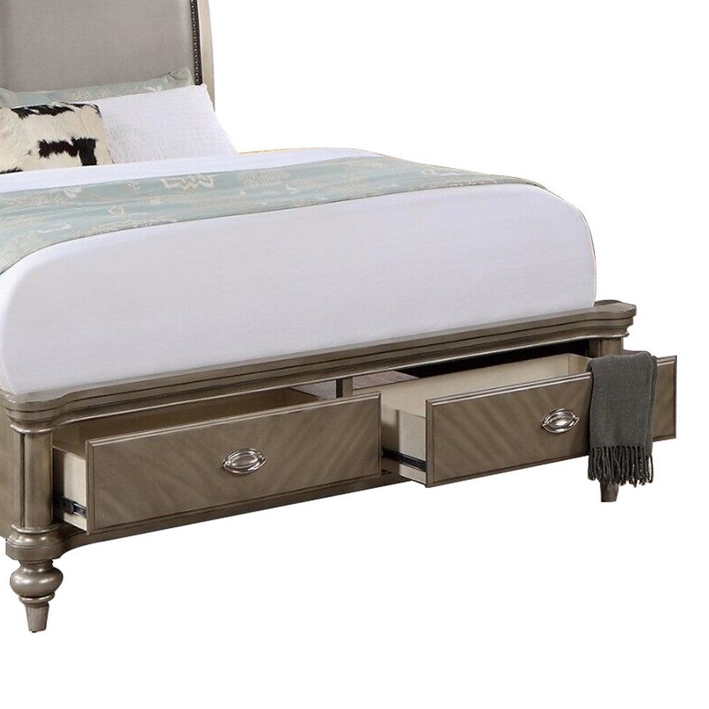 Queen Bedroom Set, Gold Wood, 3 Piece Set with 2 Nightstands