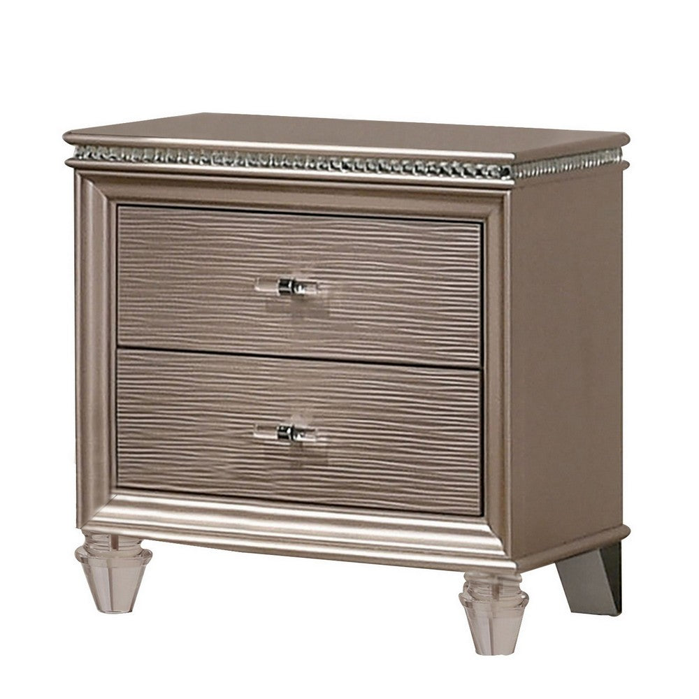 Queen Bedroom Set, Gold Wood, 3 Piece Set with 2 Nightstands