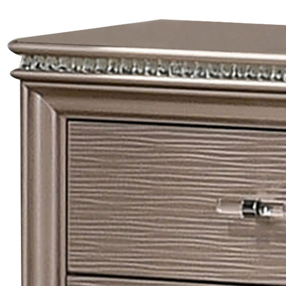 Queen Bedroom Set, Gold Wood, 3 Piece Set with 2 Nightstands