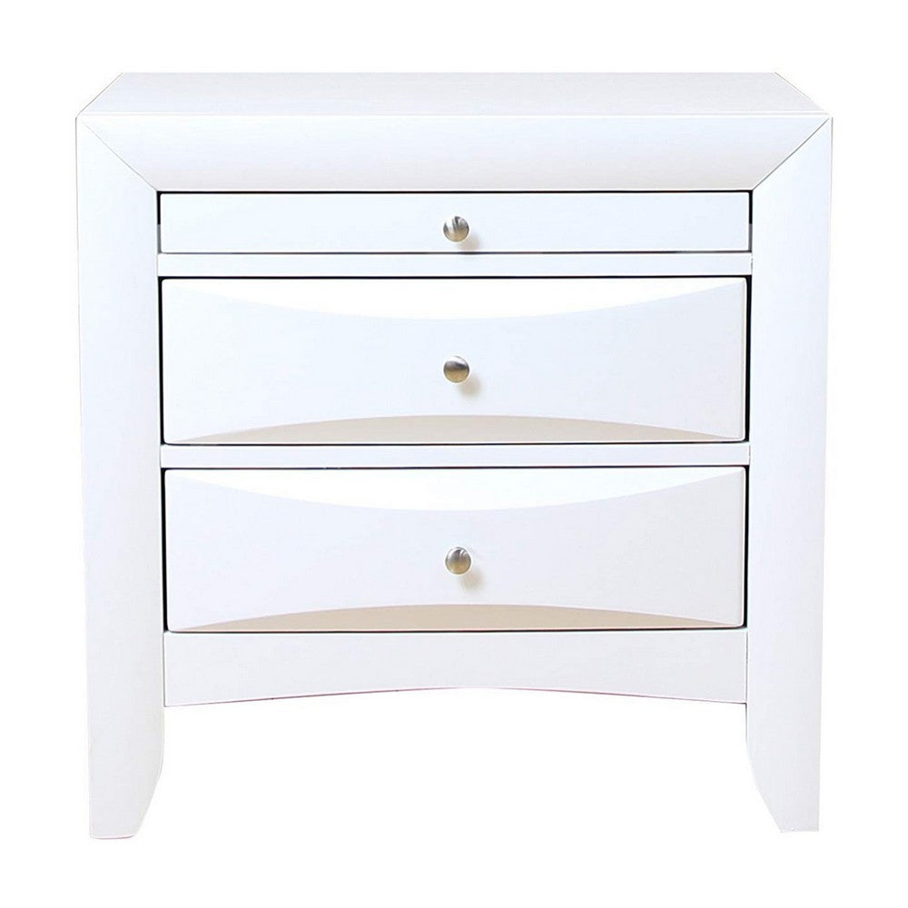Queen Bedroom Set, White Wood, 3 Piece Set with 2 Nightstands