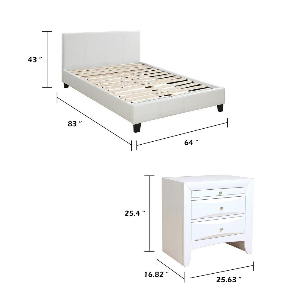 Queen Bedroom Set, White Wood, 3 Piece Set with 2 Nightstands