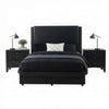 Queen Bedroom Set, Black Wood, 3 Piece Set with 2 Nightstands