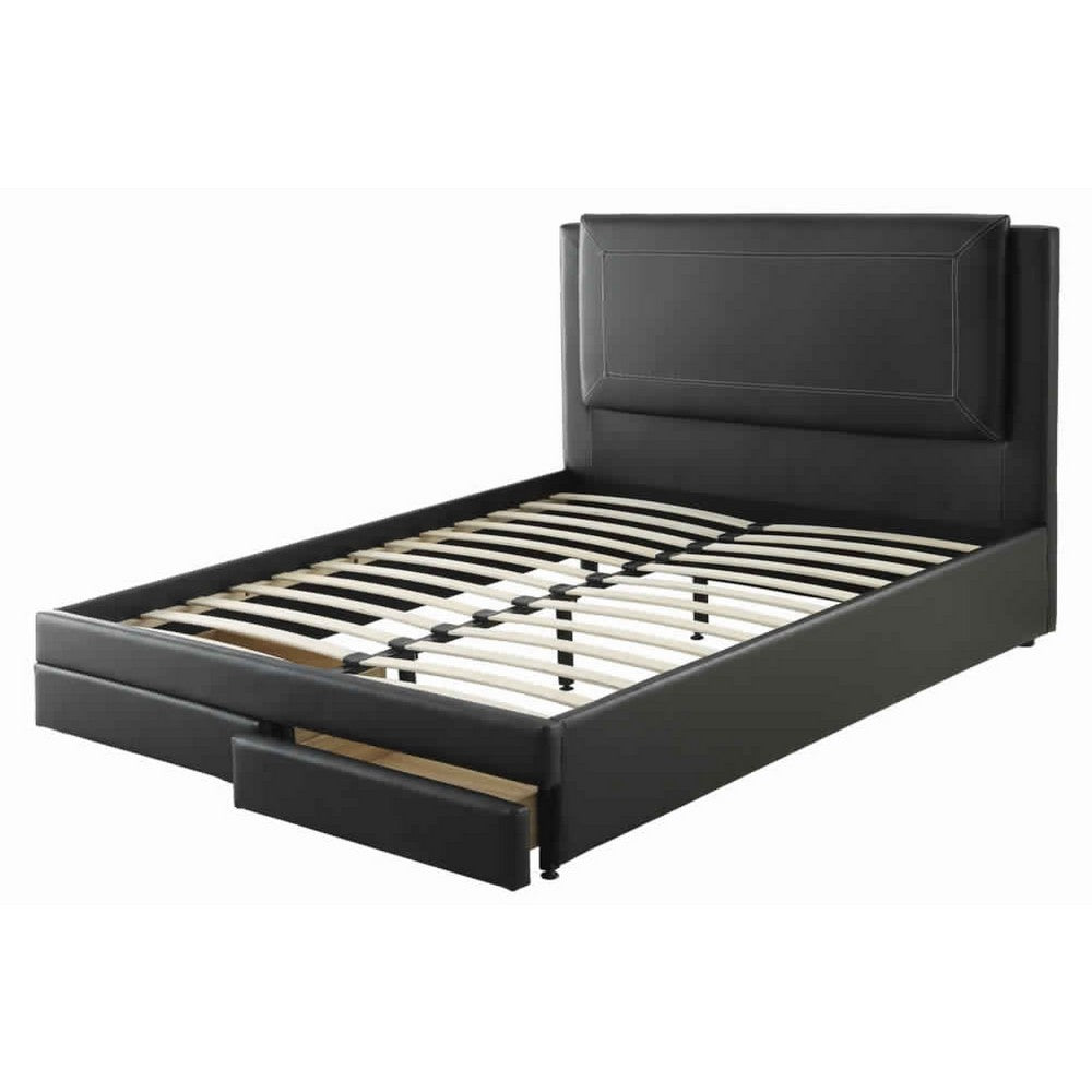 Queen Bedroom Set, Black Wood, 3 Piece Set with 2 Nightstands