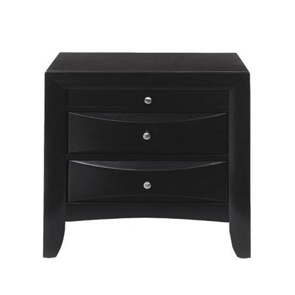 Queen Bedroom Set, Black Wood, 3 Piece Set with 2 Nightstands