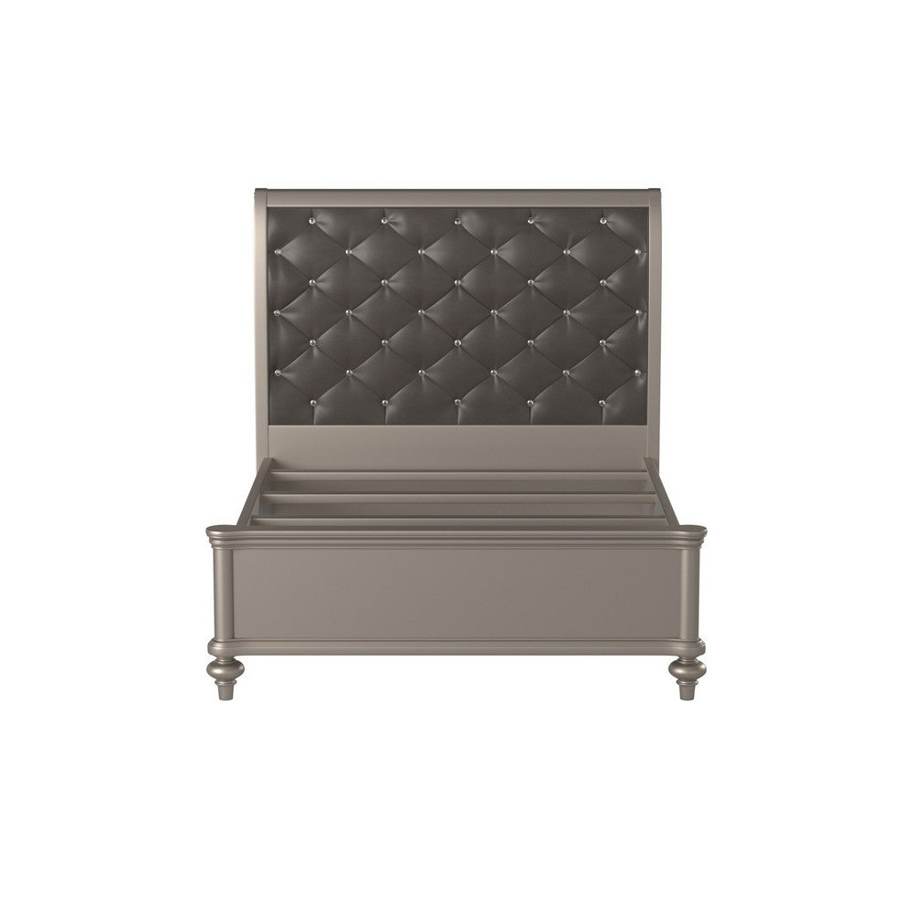 Queen Bedroom Set, Silver/gray, Beige, Black, Silver Wood, 3 Piece Set with 2 Nightstands