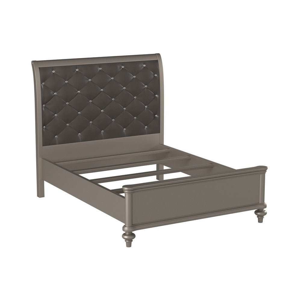 Queen Bedroom Set, Silver/gray, Beige, Black, Silver Wood, 3 Piece Set with 2 Nightstands