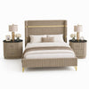 Queen Bedroom Set, Gold, Beige, Black, Silver Wood, 3 Piece Set with 2 Nightstands