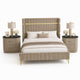 Queen Bedroom Set, Gold, Beige, Black, Silver Wood, 3 Piece Set with 2 Nightstands