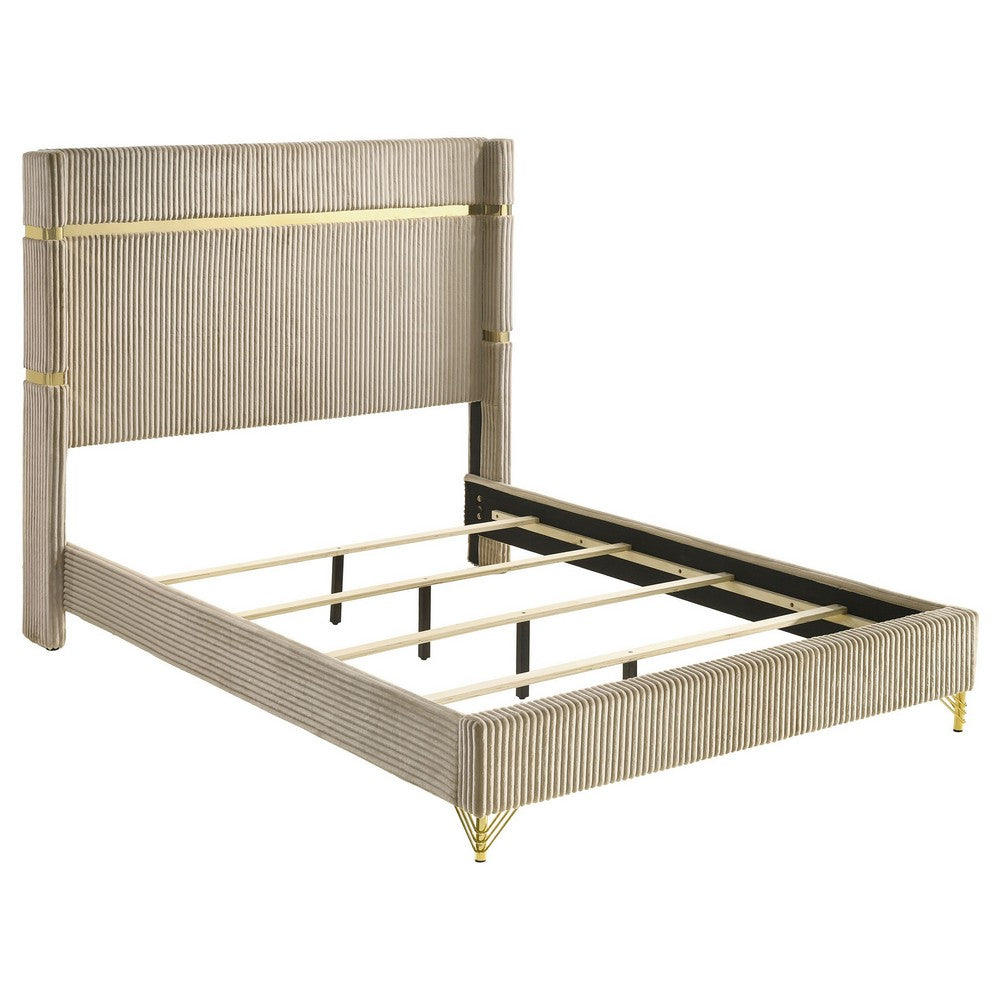 Queen Bedroom Set, Gold, Beige, Black, Silver Wood, 3 Piece Set with 2 Nightstands