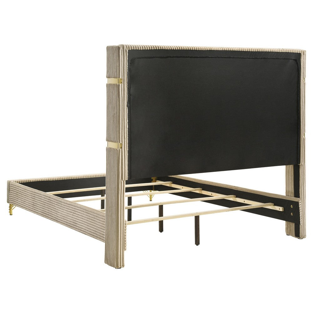 Queen Bedroom Set, Gold, Beige, Black, Silver Wood, 3 Piece Set with 2 Nightstands
