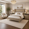 Queen Bedroom Set, Gold, Beige, Black, Silver Wood, 3 Piece Set with 2 Nightstands