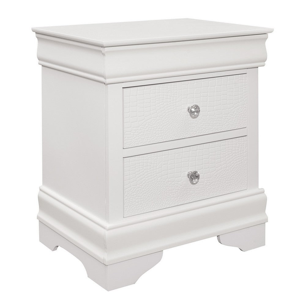 King Bedroom Set, White Wood, 3 Piece Set with 2 Nightstands