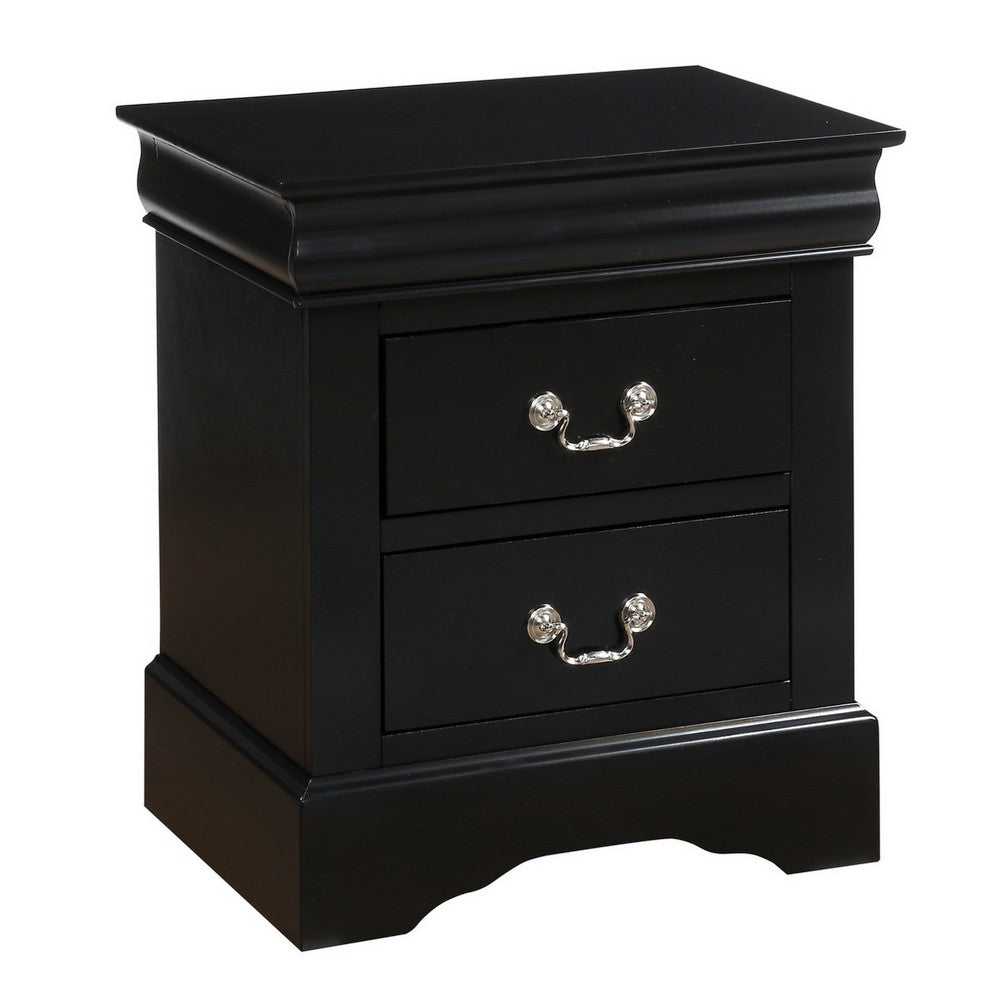 California King Bedroom Set, Black Wood, 3 Piece Set with 2 Nightstands