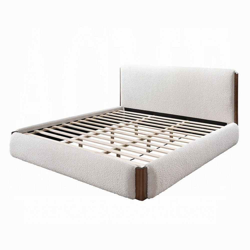 King Bedroom Set, White, Brown, Light Gray, Silver, White, Chrome Wood, 3 Piece Set with 2 Nightstands