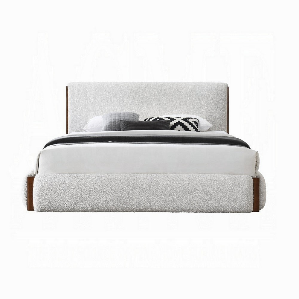 King Bedroom Set, White, Brown, Light Gray, Silver, White, Chrome Wood, 3 Piece Set with 2 Nightstands
