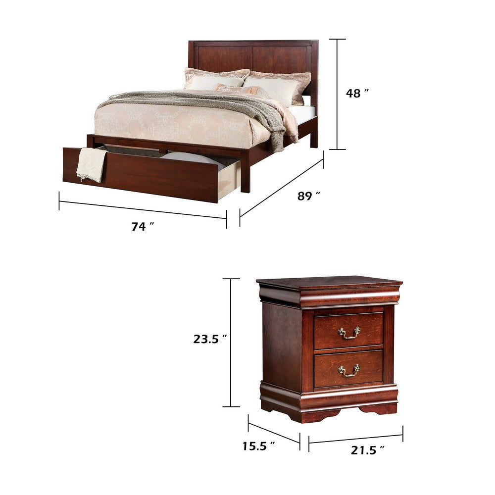 California King Bedroom Set, Cherry Brown, Bronze Wood, 3 Piece Set with 2 Nightstands
