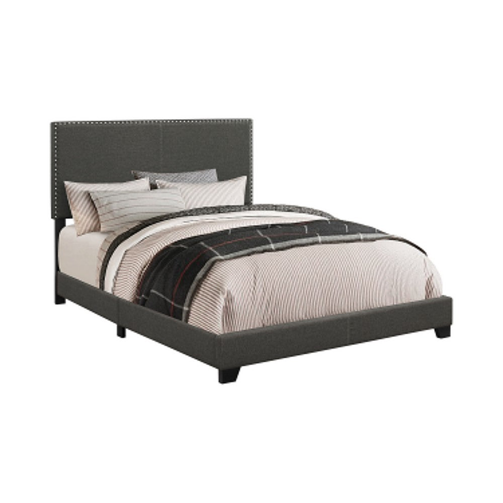 King Bedroom Set, Espresso Brown, Silver, Black Wood, 3 Piece Set with 2 Nightstands