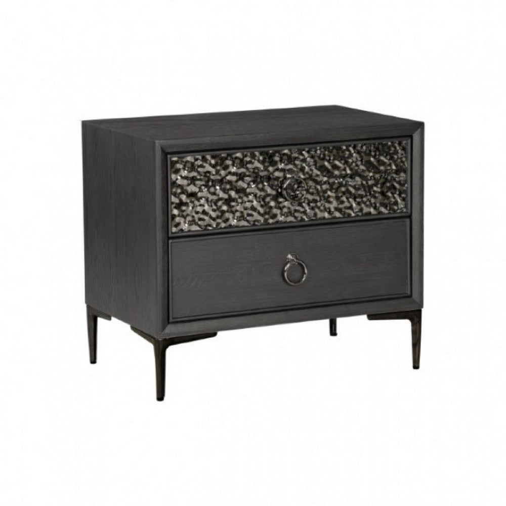 King Bedroom Set, Espresso Brown, Silver, Black Wood, 3 Piece Set with 2 Nightstands