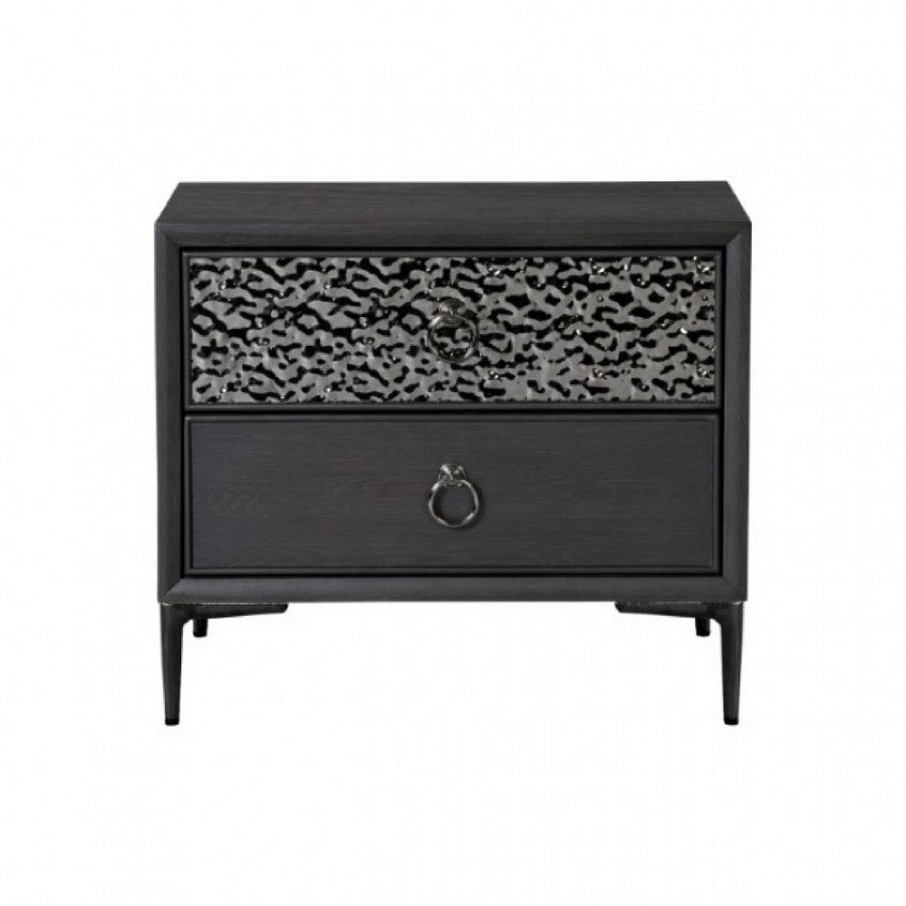King Bedroom Set, Espresso Brown, Silver, Black Wood, 3 Piece Set with 2 Nightstands