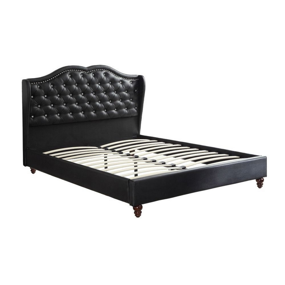 King Bedroom Set, Black Wood, 3 Piece Set with 2 Nightstands