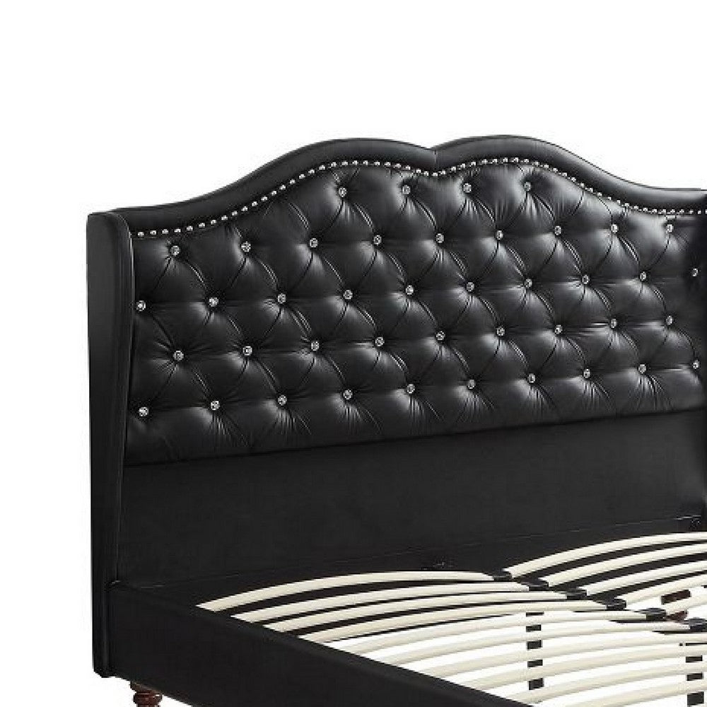 King Bedroom Set, Black Wood, 3 Piece Set with 2 Nightstands