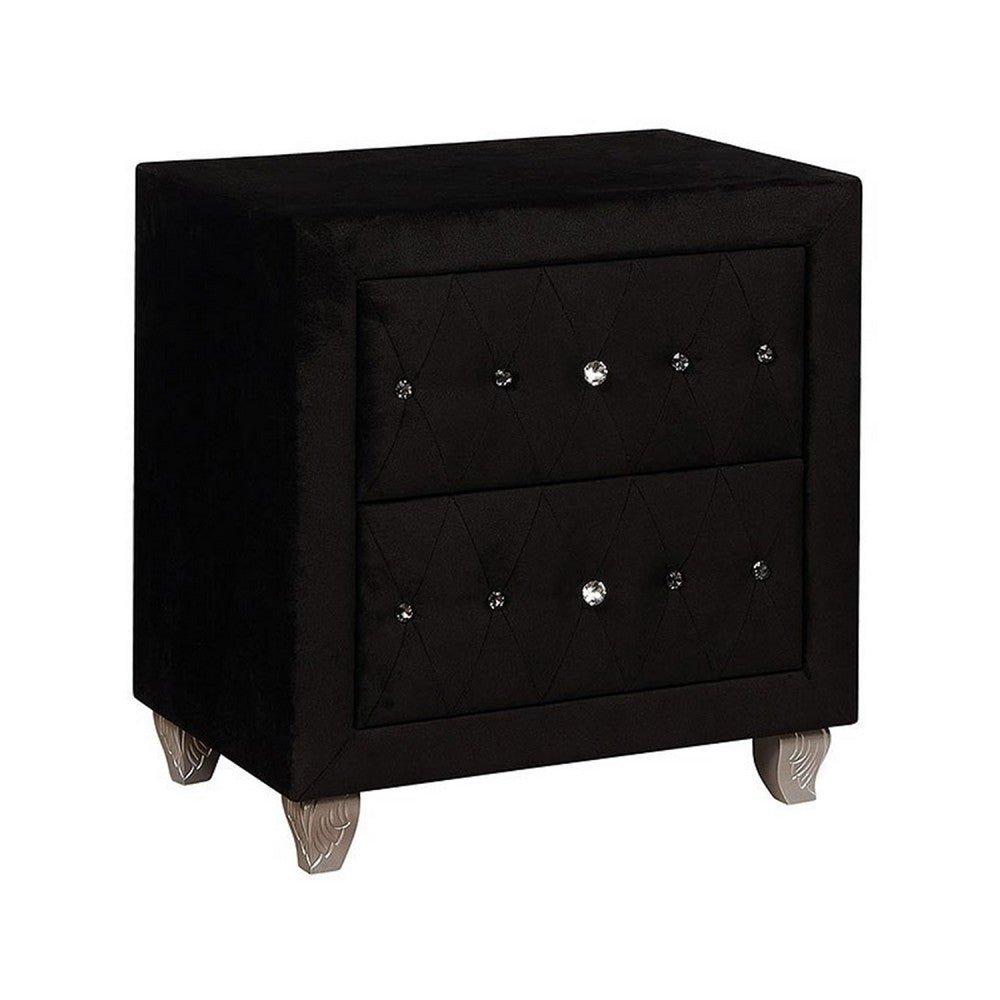 King Bedroom Set, Black Wood, 3 Piece Set with 2 Nightstands