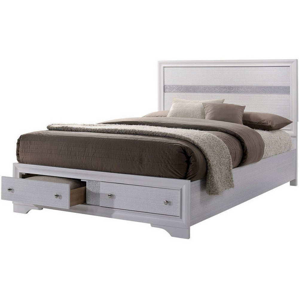 King Bedroom Set, White Wood, 3 Piece Set with 2 Nightstands