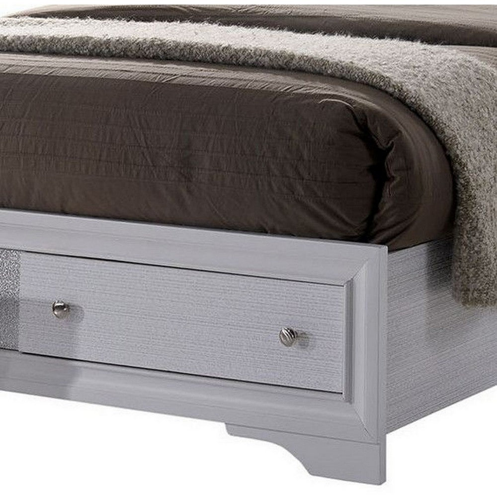 King Bedroom Set, White Wood, 3 Piece Set with 2 Nightstands