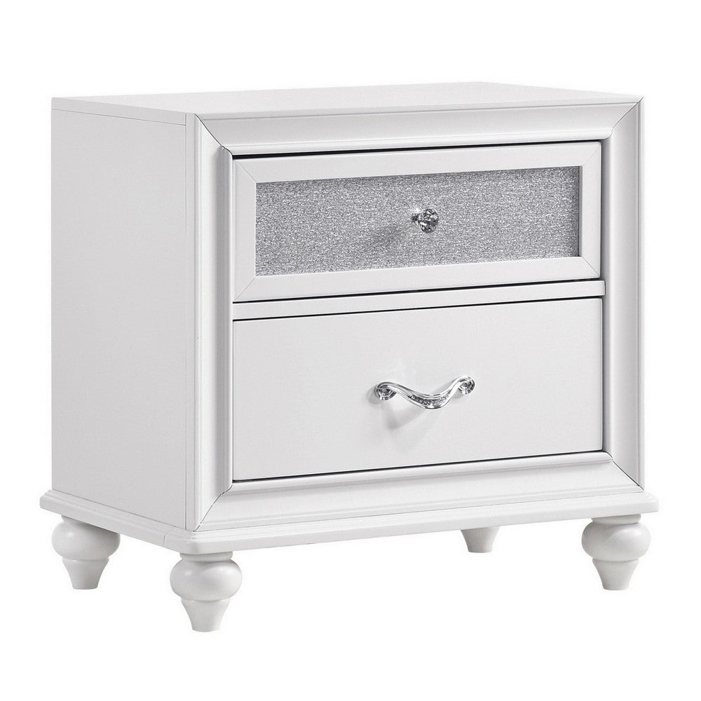 King Bedroom Set, White Wood, 3 Piece Set with 2 Nightstands