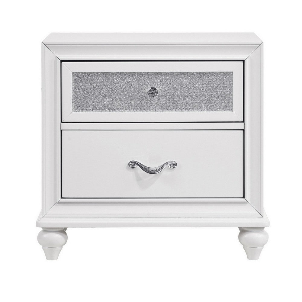 King Bedroom Set, White Wood, 3 Piece Set with 2 Nightstands