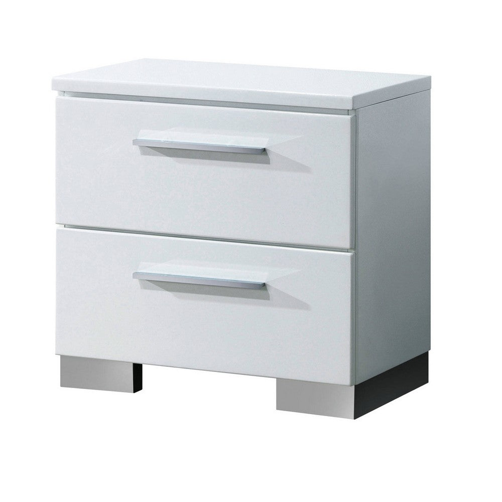 Queen Bedroom Set in White & Black Wood – 2 Piece Set with Nightstand