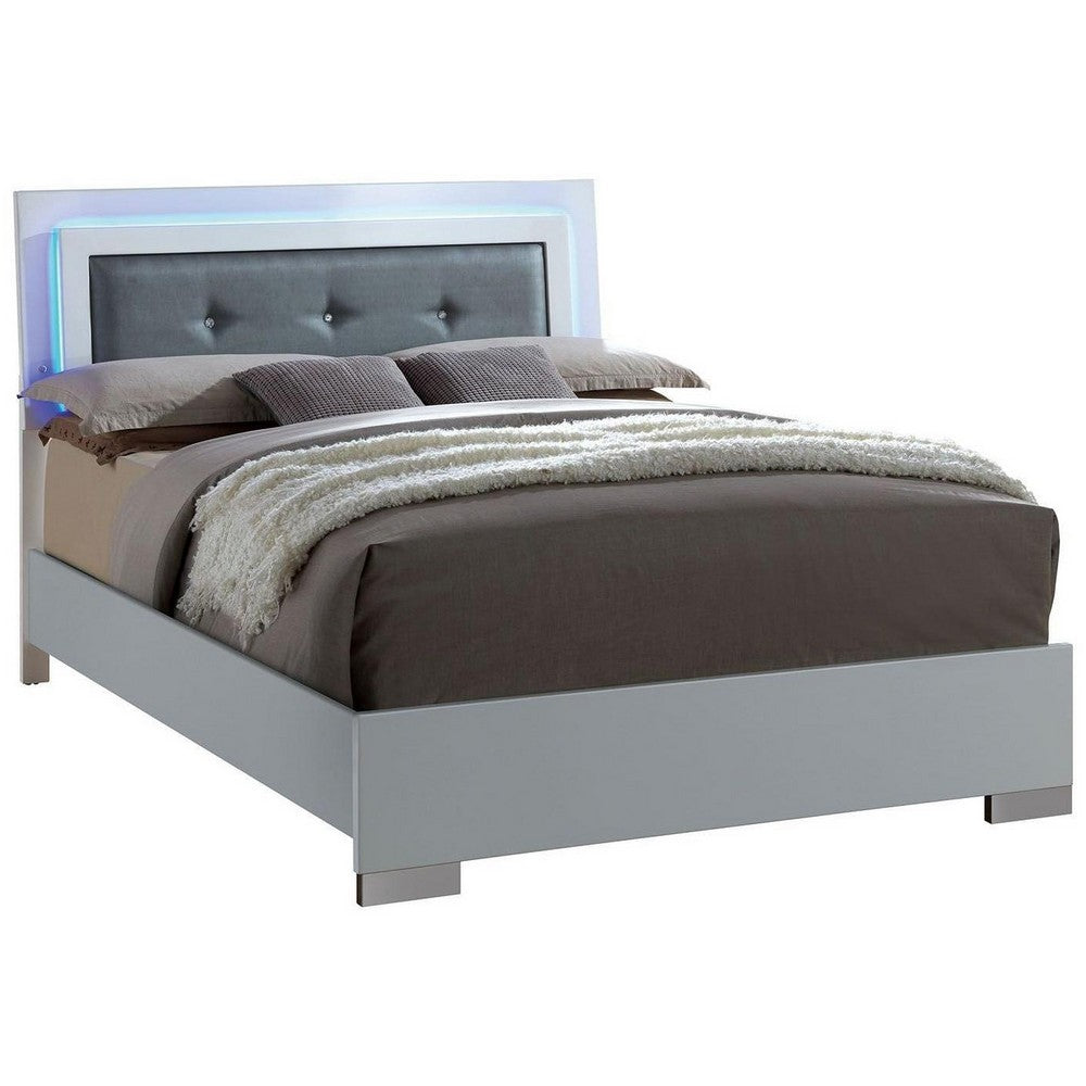 Queen Bedroom Set in White & Black Wood – 2 Piece Set with Nightstand
