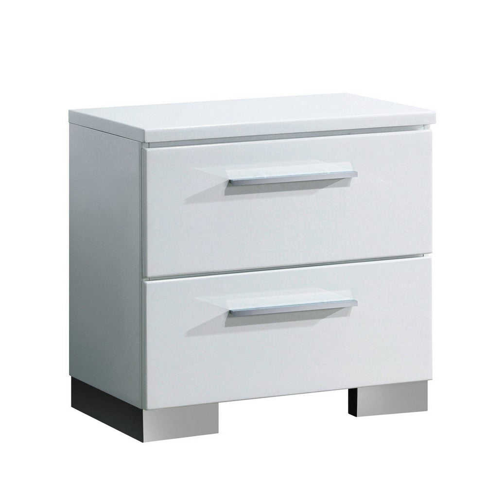 Queen Bedroom Set in White & Black Wood – 2 Piece Set with Nightstand