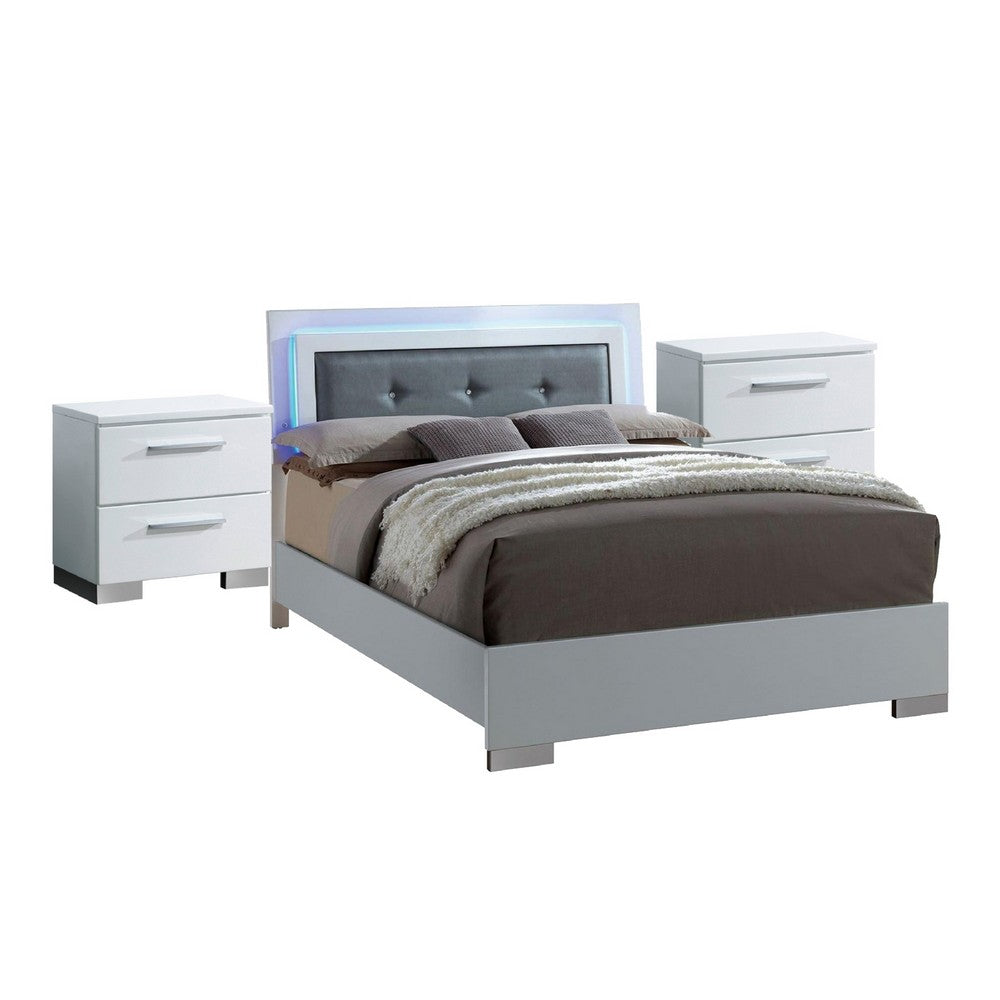 Queen Bedroom Set in White & Black Wood – 3 Piece Set with 2 Nightstands