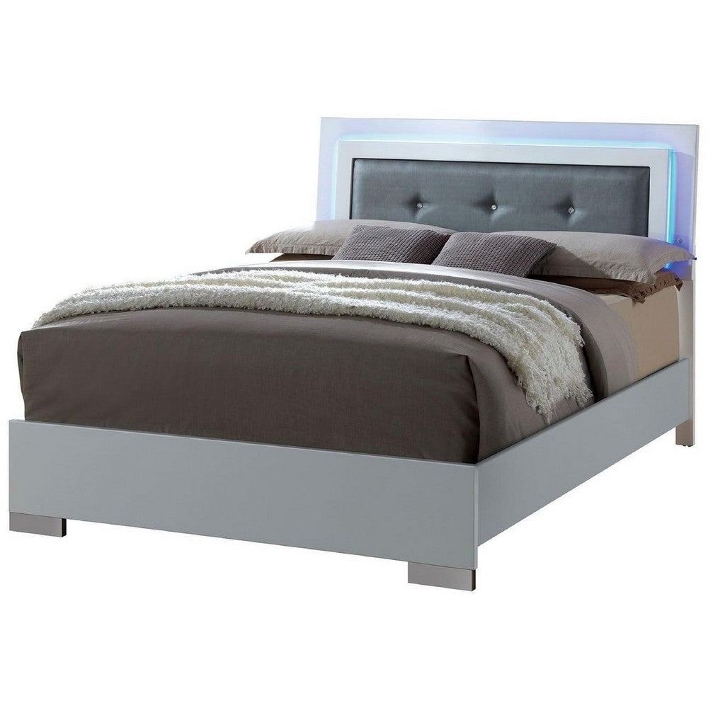 Queen Bedroom Set in White & Black Wood – 3 Piece Set with 2 Nightstands