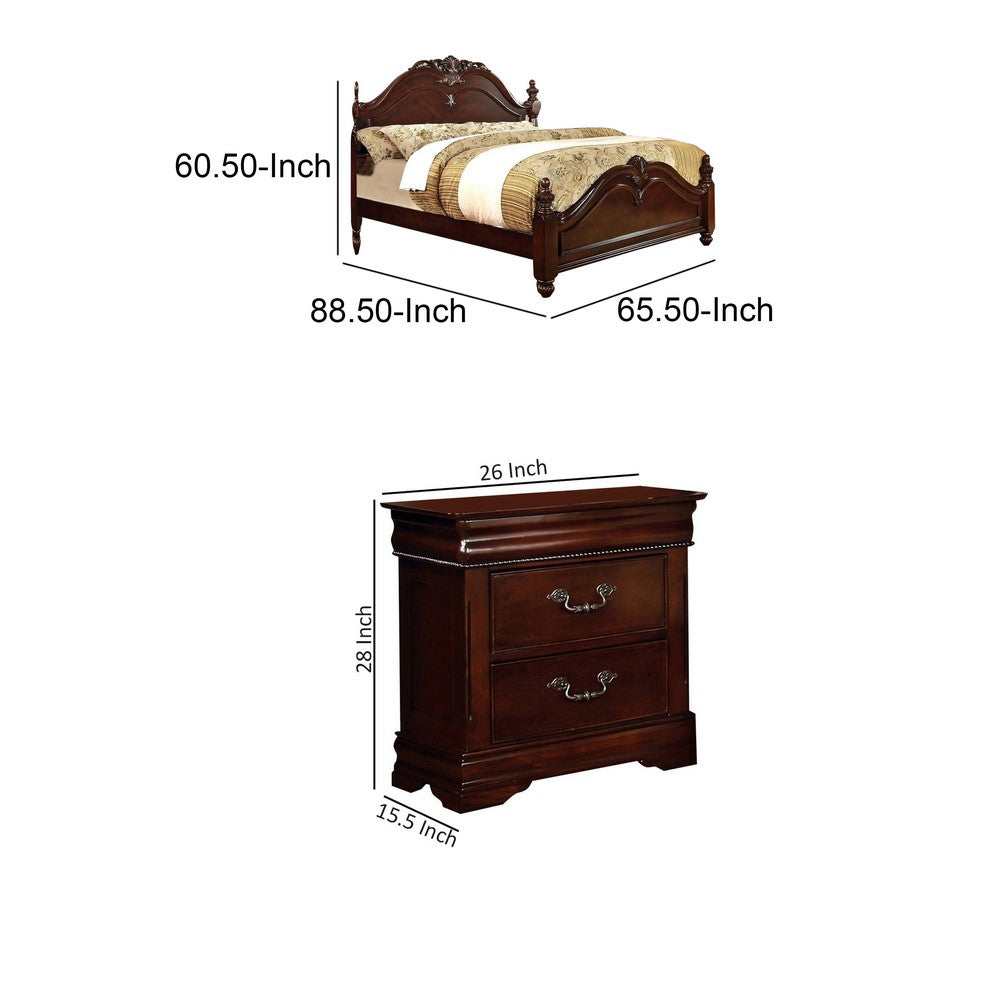 Queen Bedroom Set, Brown Wood, 2 Piece Set with Nightstand