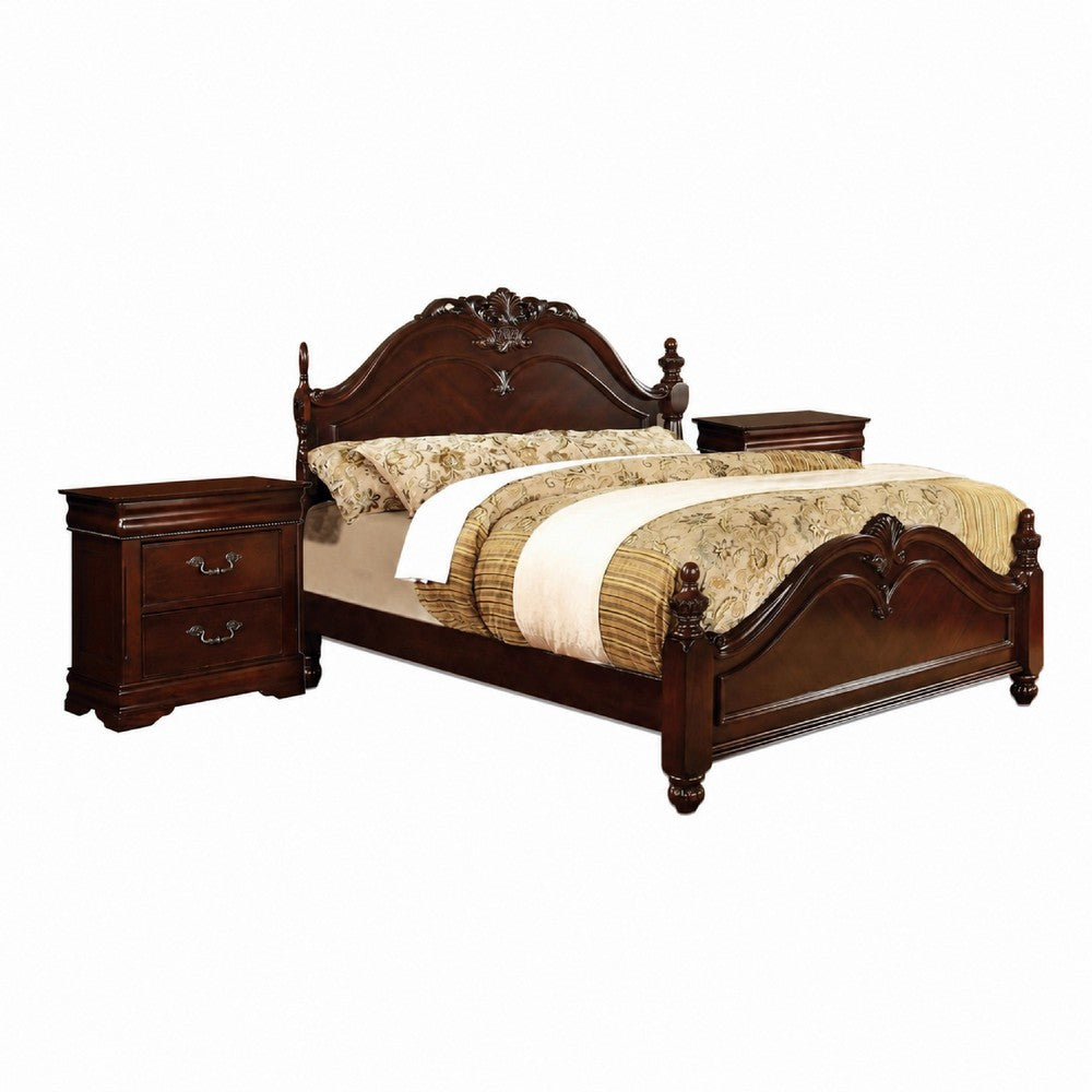Queen Bedroom Set, Brown Wood, 3 Piece Set with 2 Nightstands