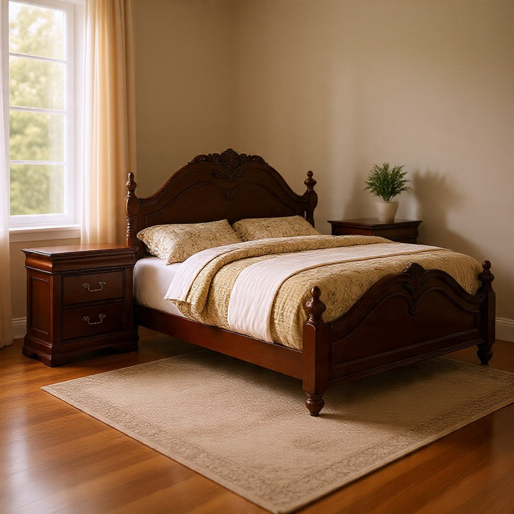 Queen Bedroom Set, Brown Wood, 3 Piece Set with 2 Nightstands